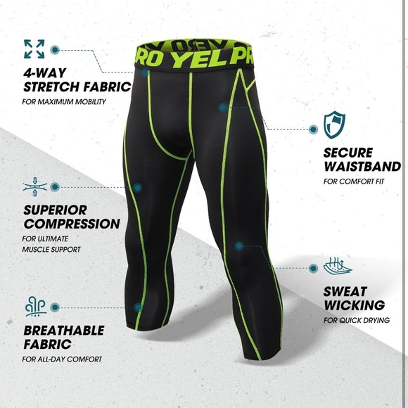 3/4 Compression Pants Cool Dry CapriTights Workout Running Sports Tights 2 pairs - Picture 2 of 5